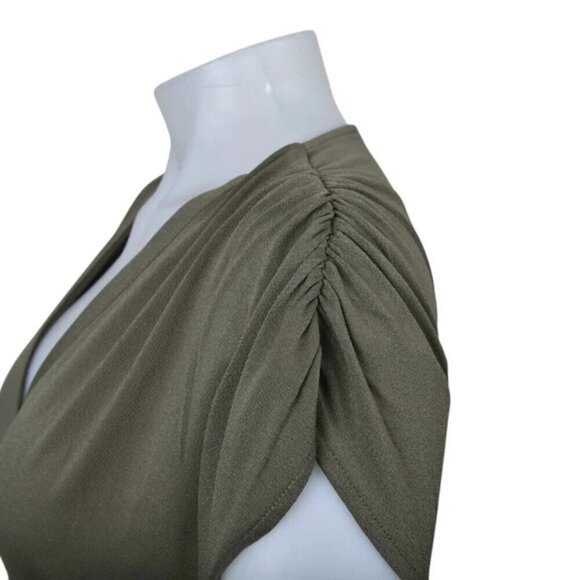 H&M Jersey Wrap Dress Khaki Green Midi Size Small - Picture 6 of 11